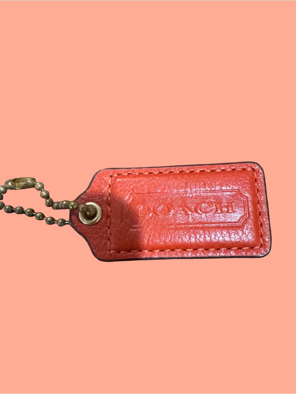 Coach Coral Leather Logo Hang Tag with Brass Chain - Picture 3 of 3